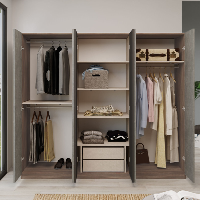 Haerr 6 Door Manufactured Wood Wardrobe, Brown/Grey