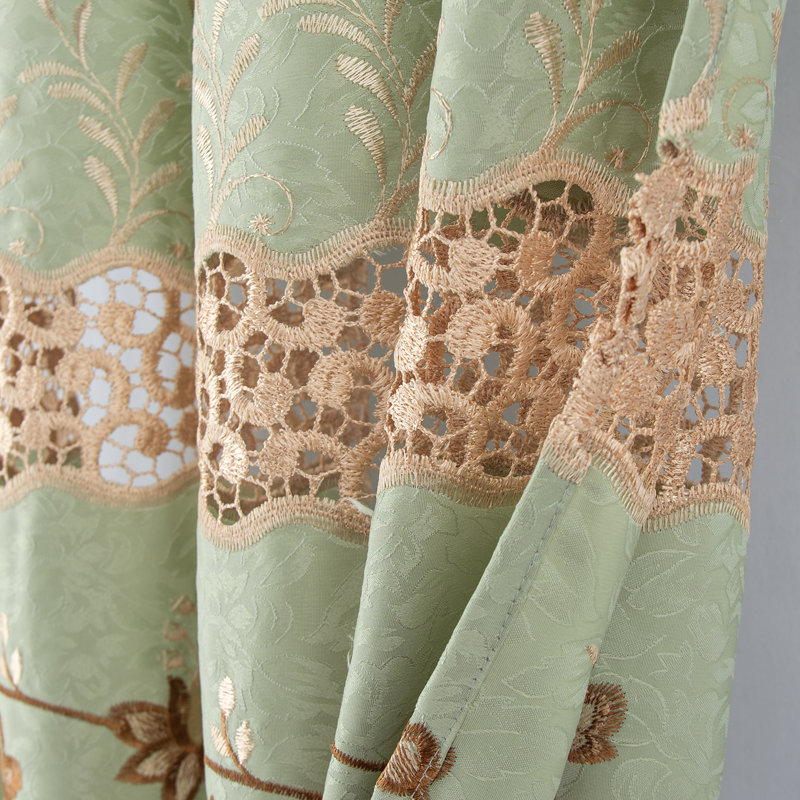 Antonia Embroidered  Macrame Rod Pocket Window Curtain, Sage