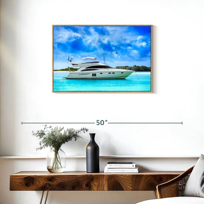 Yacht de luxe des Caraïbes, Cadre flottant en bois naturel, 31 po x 21 po