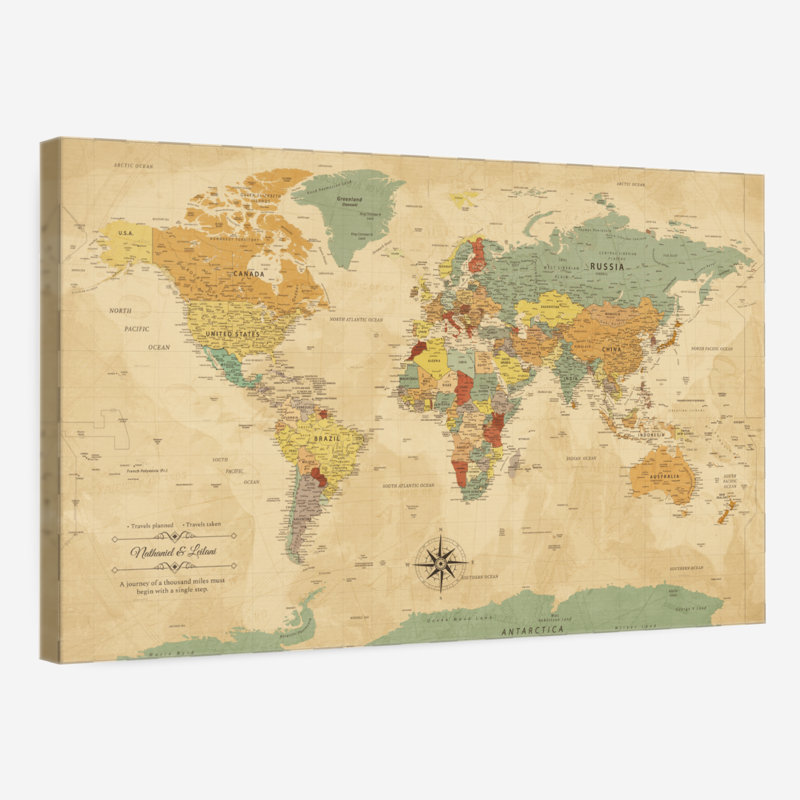 Carte du monde personnalisée «A Journey III», H 24 po x l 36 po, Oui
