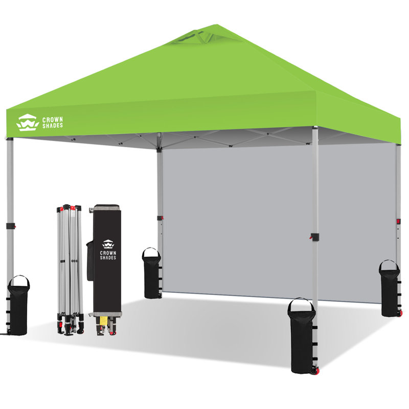10 Ft. W x 10 Ft. D Steel Pop-Up Canopy Beach Tent with 1 Side Wall, Green