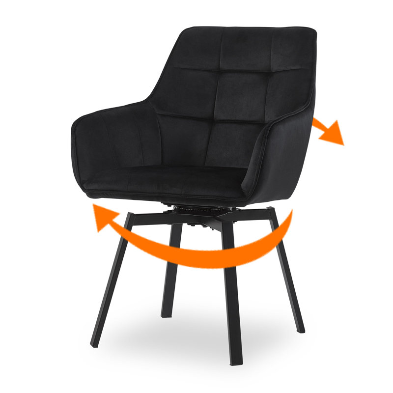 48cm H Velvet Upholstered Metal Armchair, Black