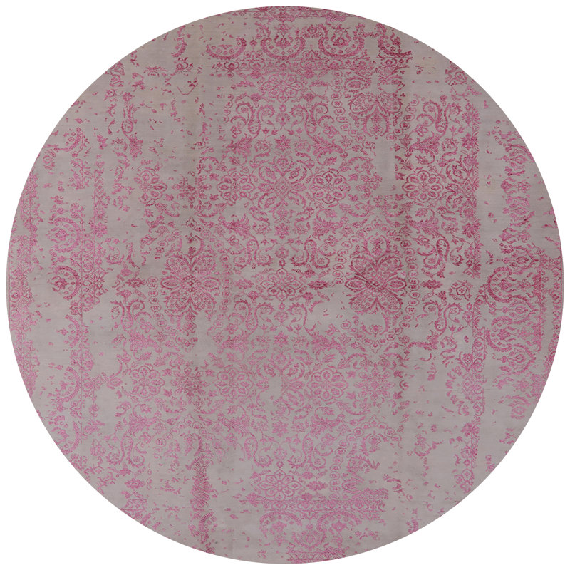 Tapis floral rose / ivoire, Rond 8 pi