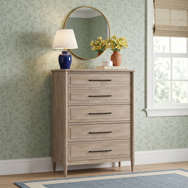 Dana Heights 5-Drawer Chest – Sand Finish, Mindi Veneer