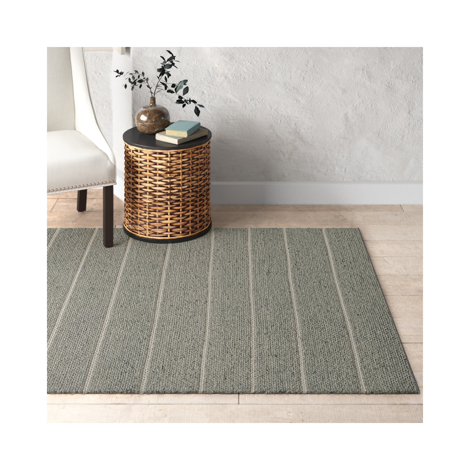 Lemington Handmade Gray/White Rug, 5" W x 8" L