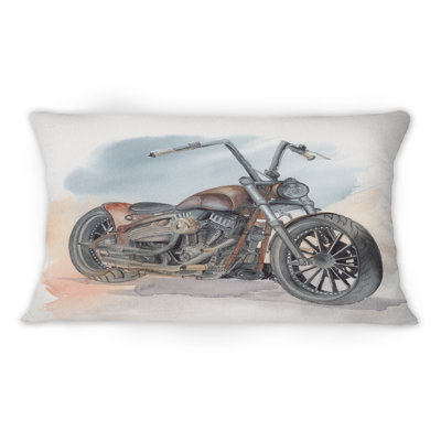 Motocyclette rétro sur ciel bleu - Coussin décoratif imprimé vintage 1