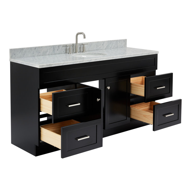 Partham 67'' Single Bathroom Vanity with Carrara Marble Top, Black
