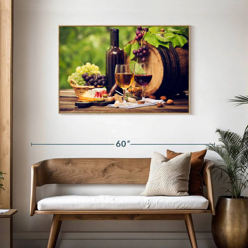 Wine and Charcuterie Spread, Floating Frame Natural Wood, 43" X 29"