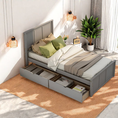 Space-saving Twin Gray Beds, Durable Wood, Modern Bedroom Solution