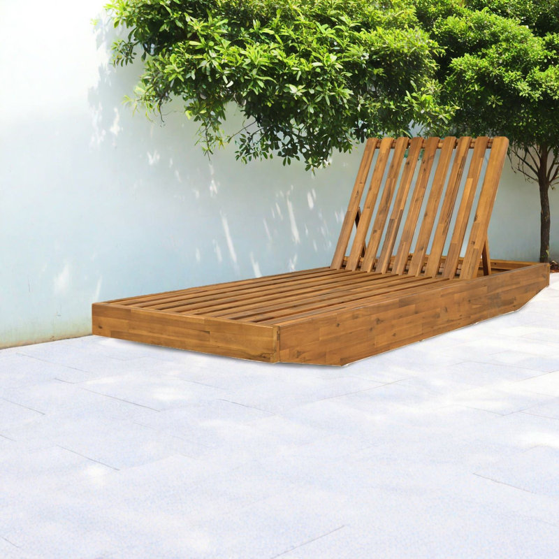 Chaise longue de patio en bois d'acacia moderne et inclinable réglable pour l'extérieur