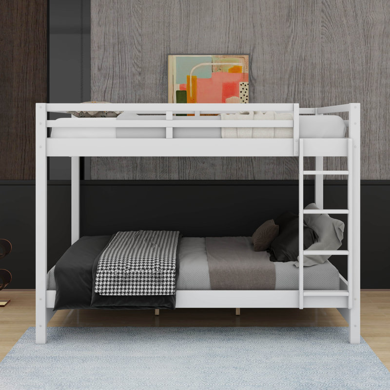 Queen Size Bunk Bed With Ladder, White