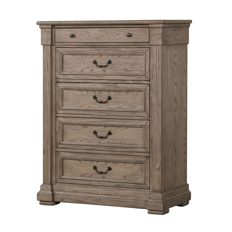 Commode en bois massif transitionnel gris l 39 po x P 19 po x H 52 po avec 5 tiroirs pour la chambre à coucher et le salon