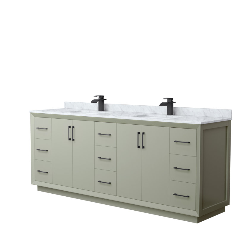 Ensemble de meuble-lavabo double 84 po Strada_ Marbre de Carrare blanc, Noir, noir, noir, noir, Vert clair