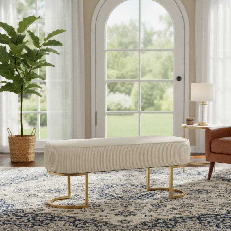 Duppstadt Velvet Upholstered Bench, Beige