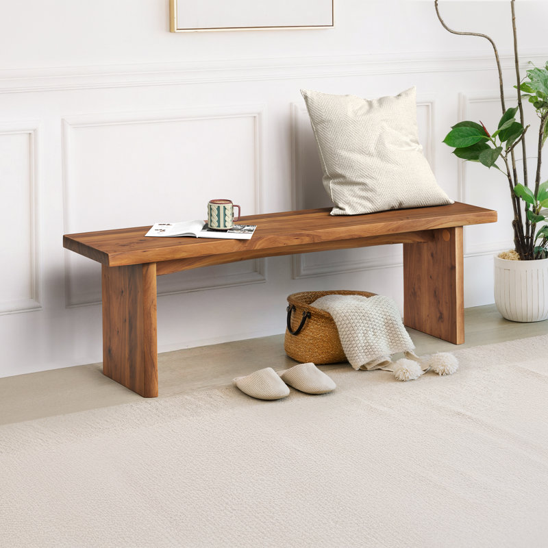 Beitnes Solid Wood Bench, Dark Wood-Elm Wood, 17.7" H x 59.1" W x 13.2" D