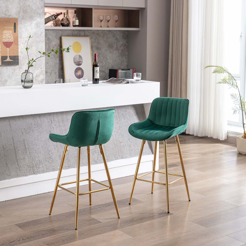 Ensemble de 26 tabourets de bar 26 po avec tabouret de comptoir en velours chromé, Vert