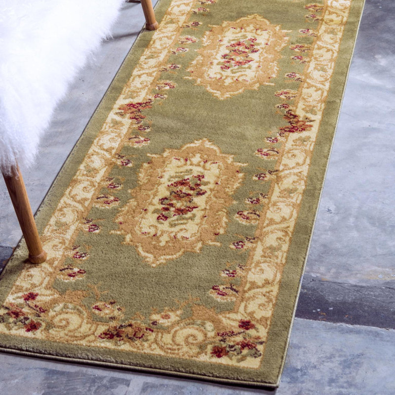Debora Oriental Area Rug, Runner 2'7" x 12', Green/Beige