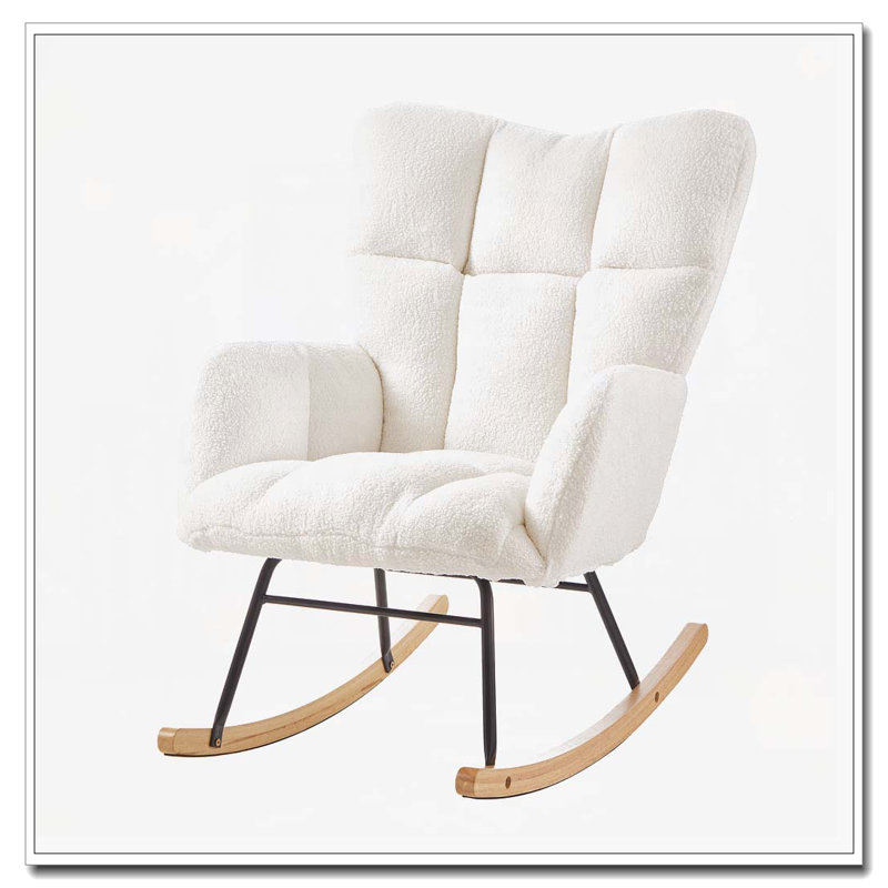 Chaise berçante en tissu Teddy, Ivoire blanc