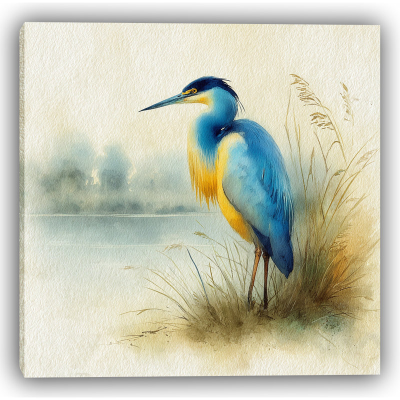 Mist Heron - Art mural sur toile tendue, H 20 po x l 20 po