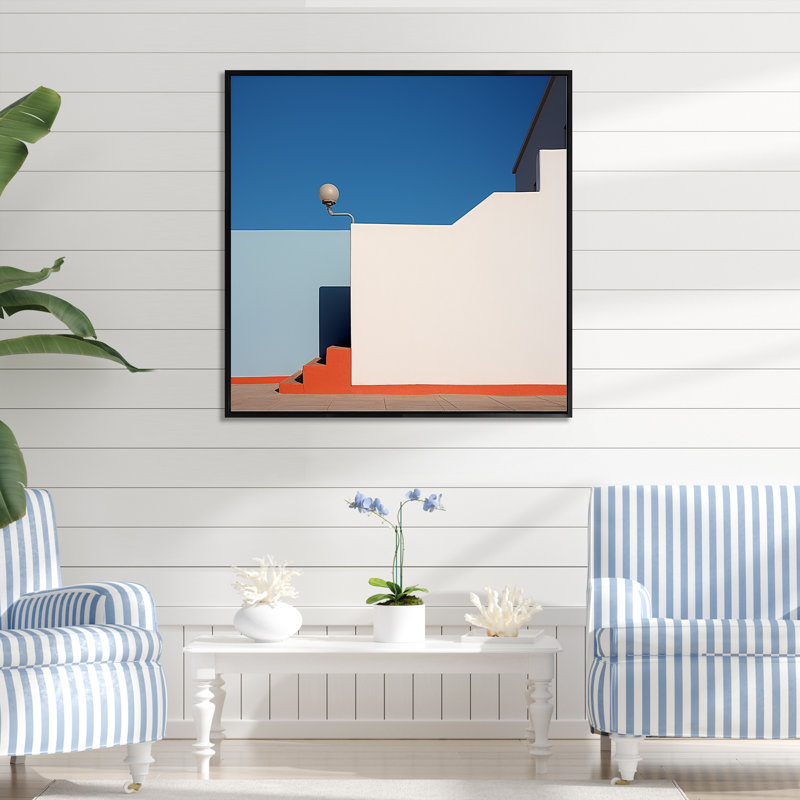 «Beach House Architecture In Grèce I», reproduction sur toile, Cadre photo noir, H 24 po x l 24 po