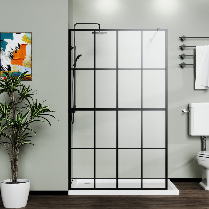Paroi de douche à l'italienne 46 po x 72 po en verre trempé, barre de support solide