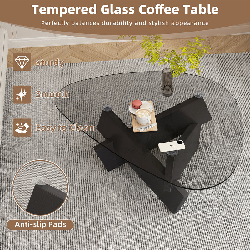 Table basse moderne en verre 32,3 po x 23 po x 12 po., Black