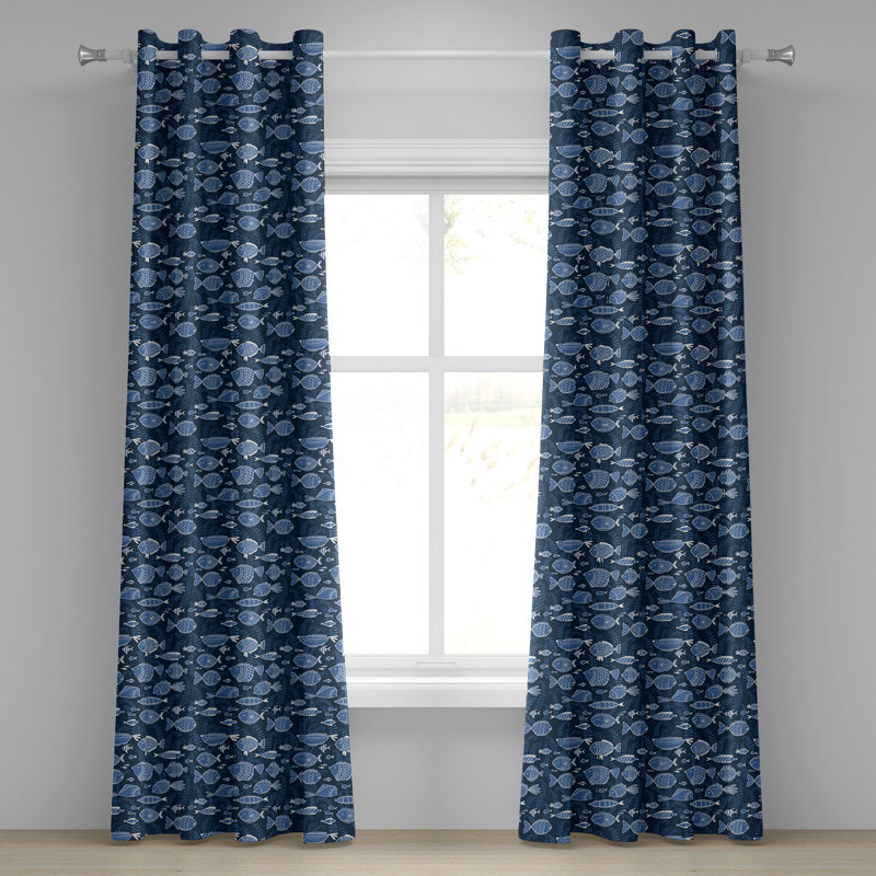 Rideau de fenêtre décoratif rouge à 2 panneaux avec œillets Red Barrel Studio®, 50 po x 72 po, bleu indigo / bleu royal