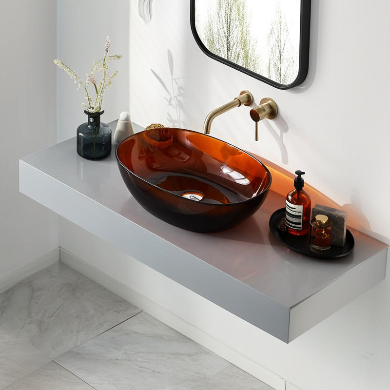 Lavabo de salle de bain moderne en résine, brun - 22,12 x 14,67 x 5,9, aspect naturel magnifique