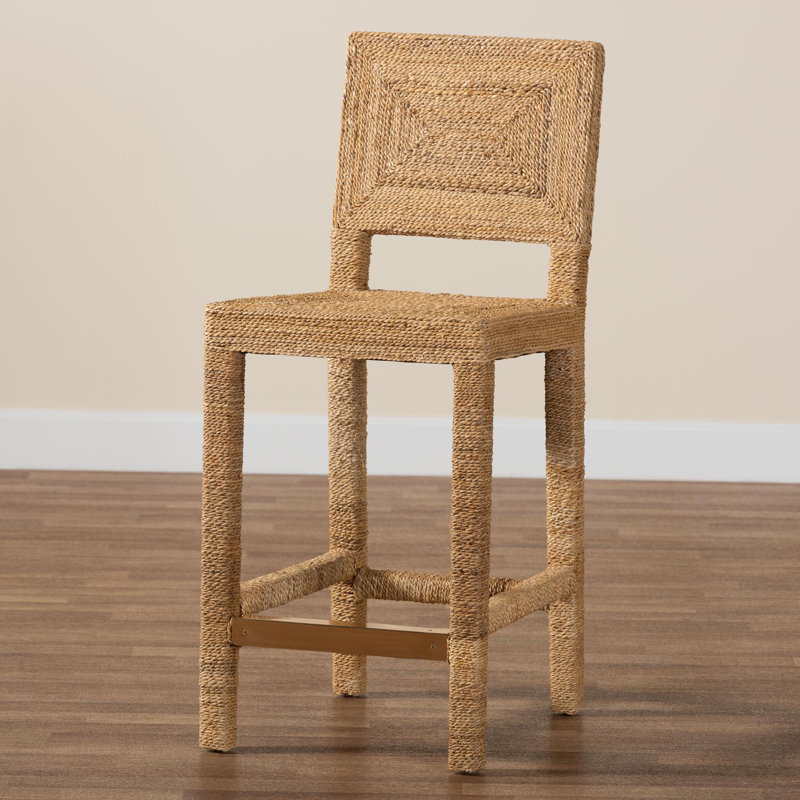 Anfield Natural Seagrass and Mahogany Wood Counter Stool