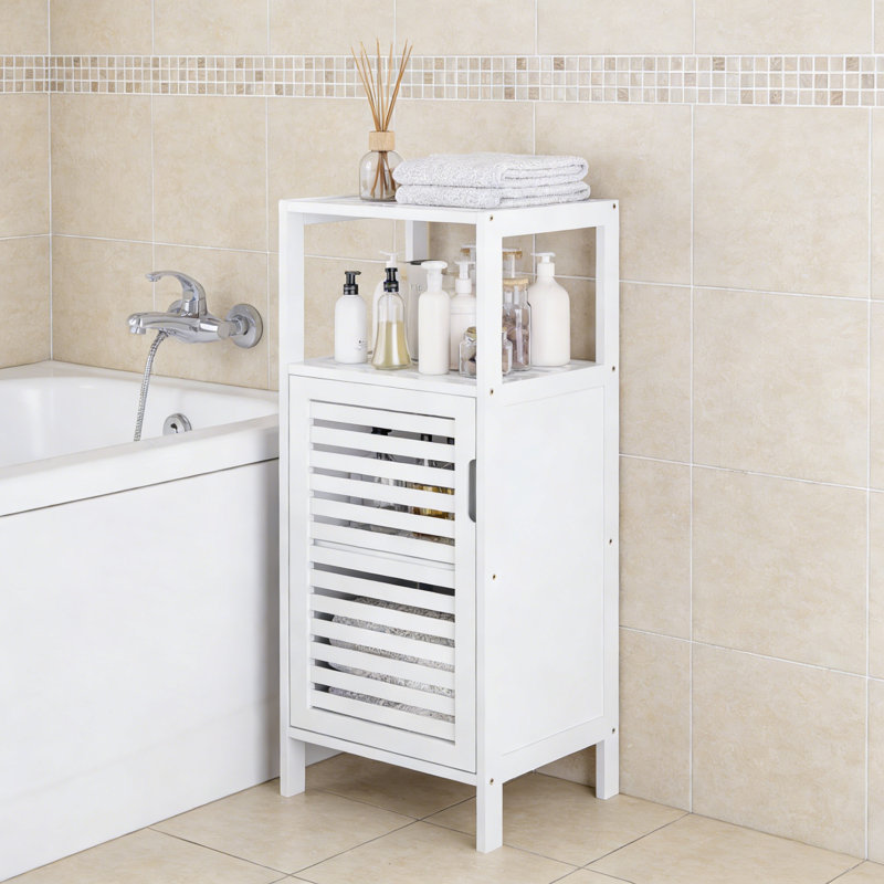 Narrow Bamboo Storage Cabinet, 4-Tier Floor Organizer For Bathroom, White