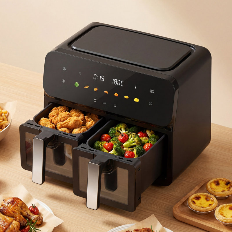 Friteuse à air à double panier 10 pte, double panier 2 x 5 pte avec écran tactile numérique et SyncCook, 1700 W