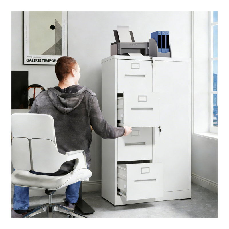 Classeur vertical en métal avec serrure, classeur en acier avec 4 tiroirs et 1 porte pour école, salon, chambre à coucher, bureau (blanc)