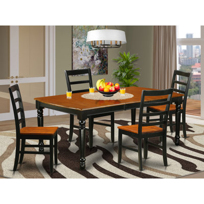L'ensemble 5 pièces de table et chaises de cuisine comprend une table de salle à manger avec rallonge papillon et 4 chaises, noir et cerise
