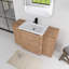 Meuble-lavabo autoportant de 132 cm (52 ​​po) avec lavabo en céramique blanche, 2 armoires de rangement, portes à fermeture amortie et revêtement en chêne imitation.-733471511