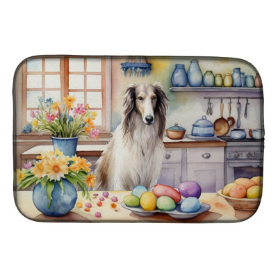 Decorating Easter Borzoi Dish Drying Mat