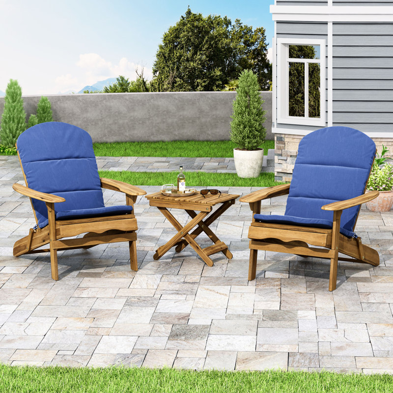 Chaise Adirondack pliante en bois massif avec table Castaic, Bleu marine, Naturel