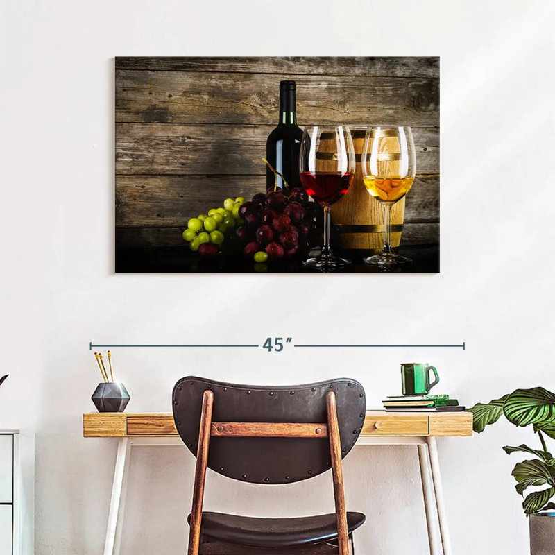 Raisins et vin sur toile, H 26 po x l 39 po x P 1,25 po