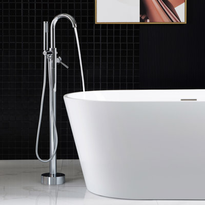 Robinet de baignoire autoportant monocommande à fixation au sol avec douche à main
