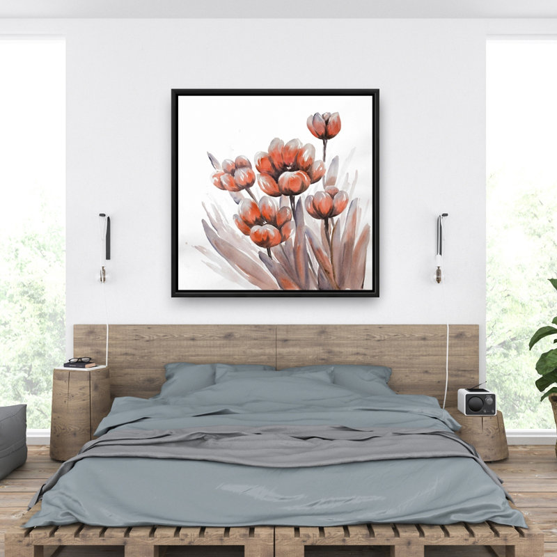 Aquarelle fleurs rouges - décor de chambre à coucher en toile encadrée