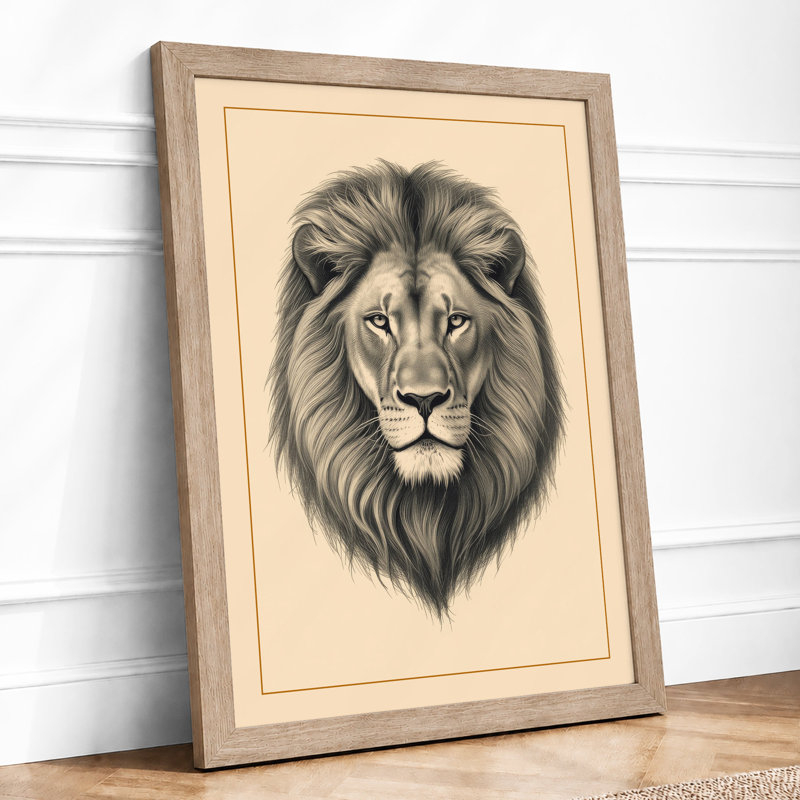 Lion's Gaze Realism - Framed Print, Oak, A4 - 29.7 x 21.0 cm