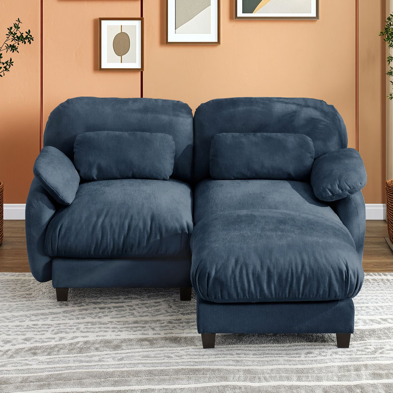 Canapé modulable 2 places en chenille avec pouf amovible, Bleu