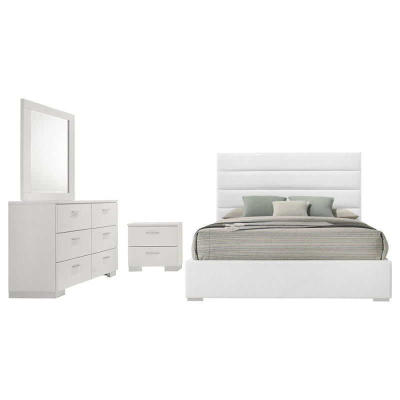 Ensemble de chambre avec grand lit 4 pièces Dulcey, Ensemble de 4 pièces : lit, table de chevet, comm, Grand lit