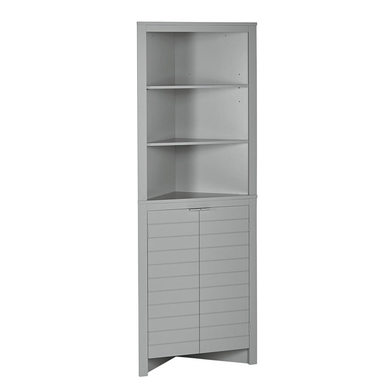 Grande armoire de rangement de coin avec tablettes ouvertes