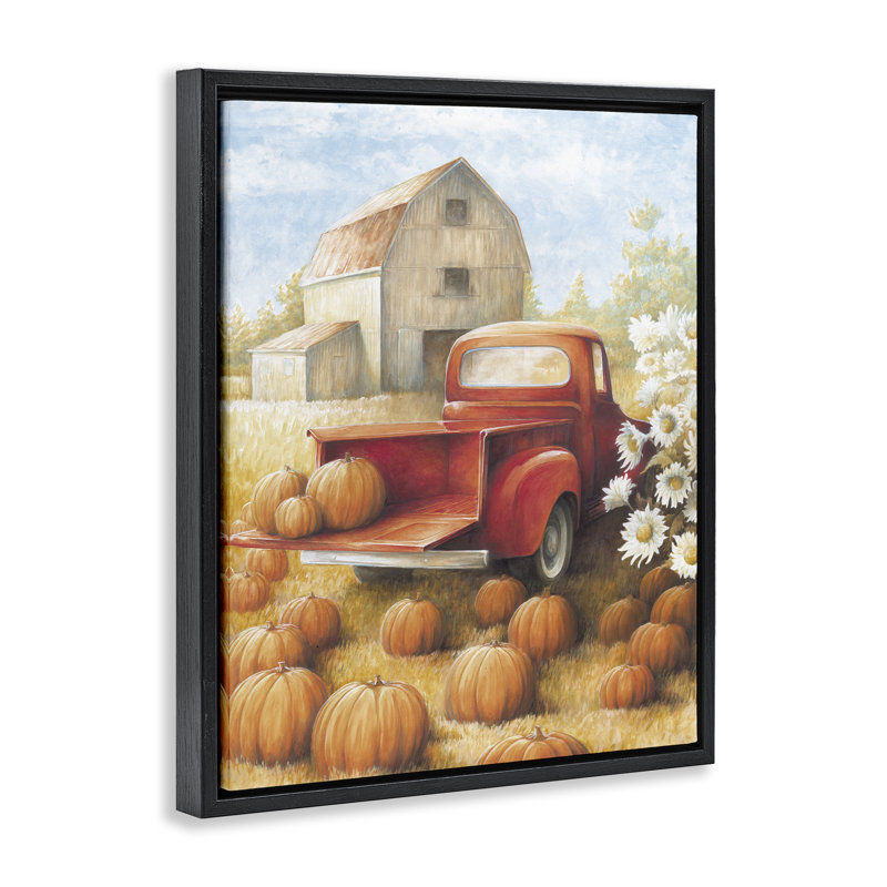 "Pumpkin Harvest", art mural encadré flottant par échelle blanche, Cadre flottant noir de jais, H 21 po x l 17 po