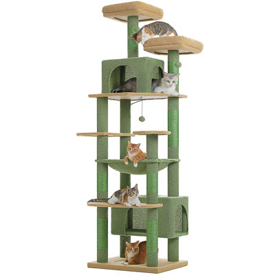 Heavy Duty Cat Tree For Large Cats, 81 Inches Cactus Tall Cat Tower With 2 Perches, 2 Condos And Spacious Hammock, XL Extra Large Condo With 7 Scratching Posts For 20Lb+ Adult Cats
