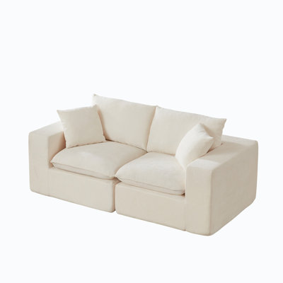 80" Cloud Boneless Sectional Couch, Modular Sectional Sofa Deep Seat, Upholstered Convertible Comfy Loveseat Chenille Memory Foam Sofa Couches for Living Room, Beige