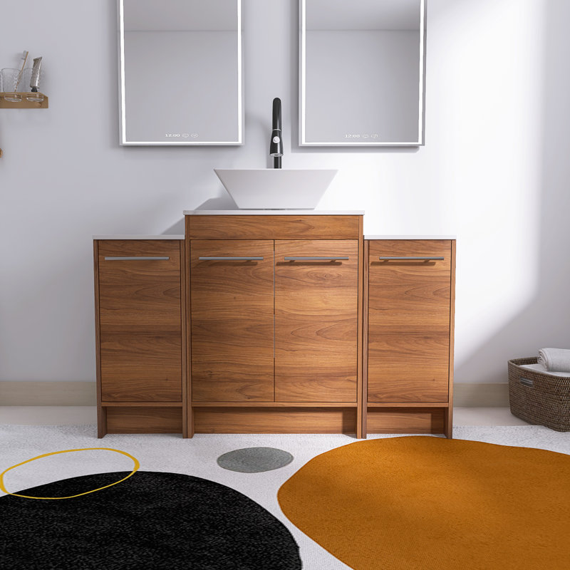  Ensemble de meuble-lavabo autoportant de 48 po avec plateau en pierre frittée Aurrie, Aurrie, Square, 48"