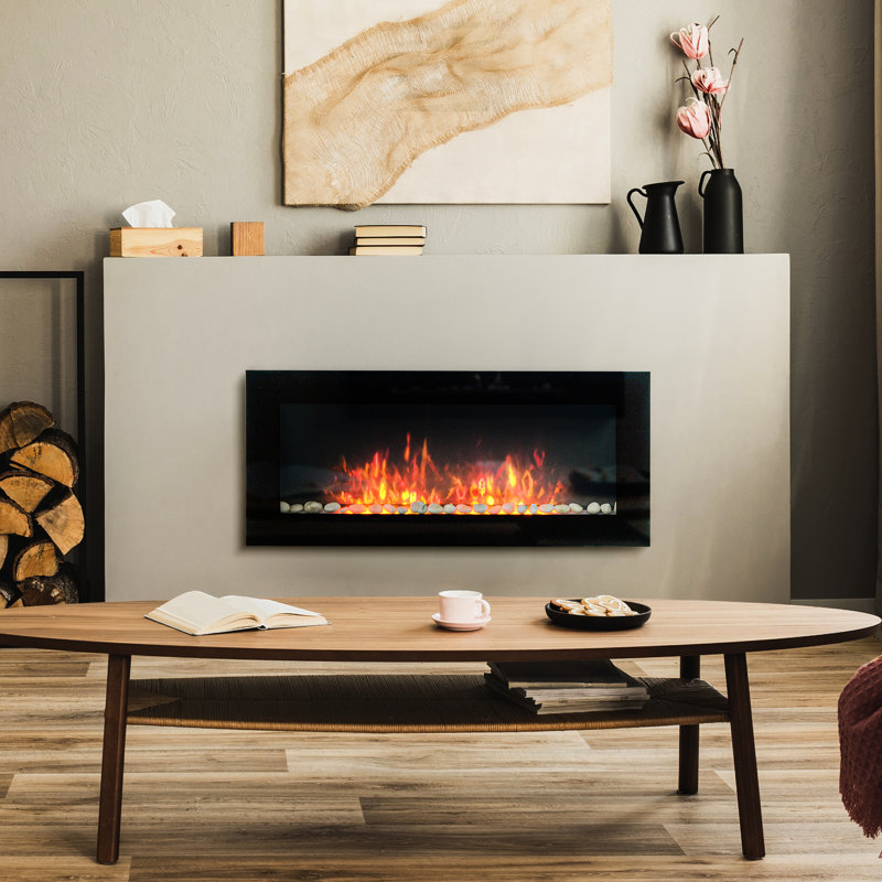 Foyer électrique 1500W 1500W, 41,3 "noir, effet de flamme et 7 lumières de couleur, chauffe 400 pieds carrés d'espace noir 1500W, réchauffe la pièce 161-400