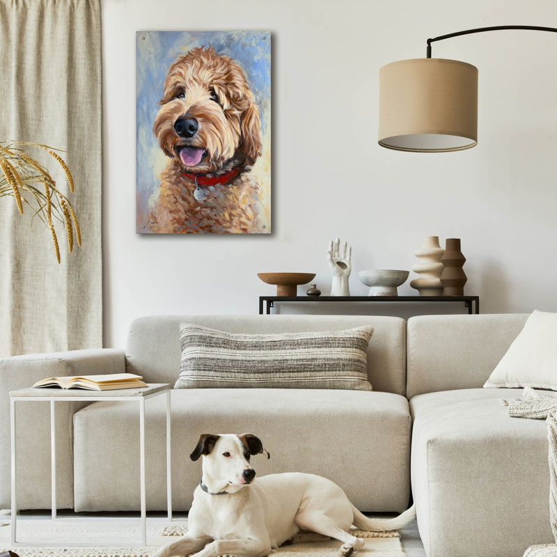 Art mural en verre Red Barrel Studio® «Dogs Goldendoodle» par Lindsay Kivi, H 36 po x l 24 po x P 0,2 po