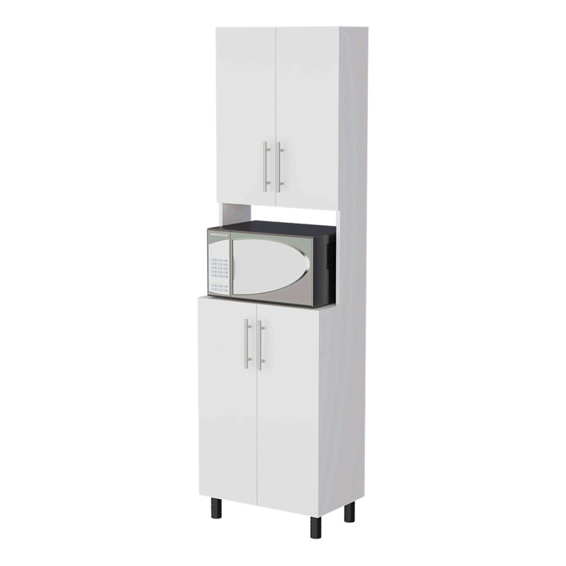 Double Cabinet Kitchen Pantry With Open Storage. White